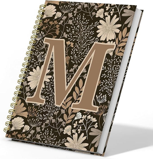Initial M Personalized Journal Notebook, Boho Floral Journaling Notebooks for Women Girls, Costom Monogrammed Gifts for Women Mom Girls Friends, Letter Spiral Notebook, 5.5x8.3