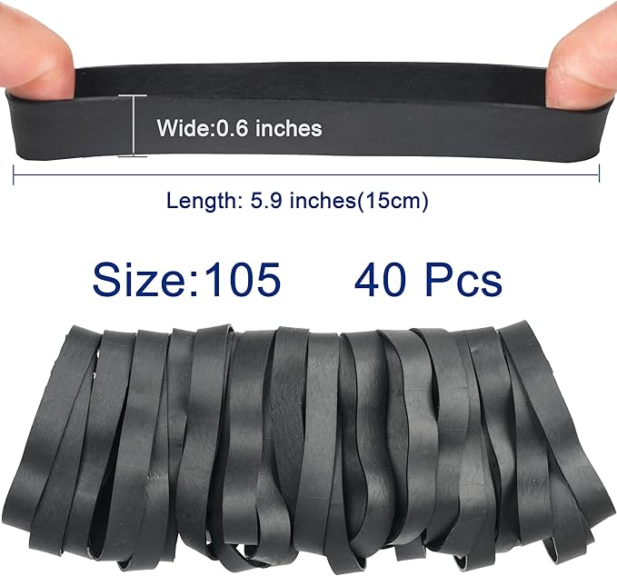 HAIDIBAO-Rubber Bands 40 Pcs size#105 Big black rubber band large Elastic Band rubber bands office supplies Heavy Duty wide Strong Elastic bands Outdoor (5.12" x 0.6")
