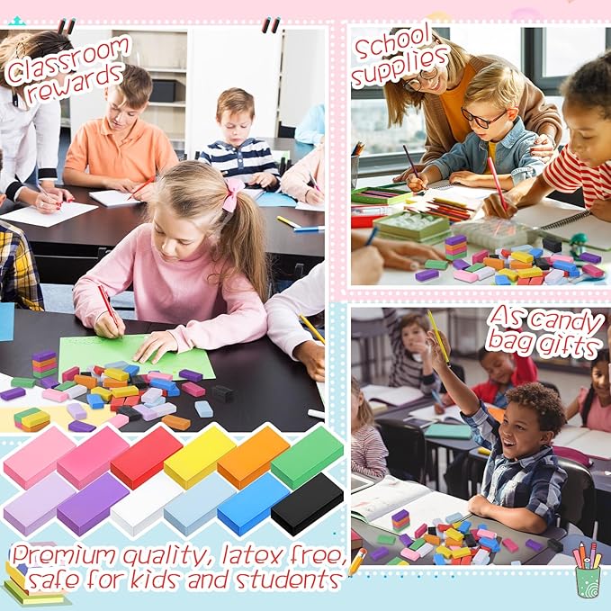 144 Pcs Bulk Erasers for Kids Pencil Erasers First Day of School Gifts for Student Pastel Colors Neon Colors Cute Party Favor for Classroom Art Office, Back-to-School Supplies(Multicolor)