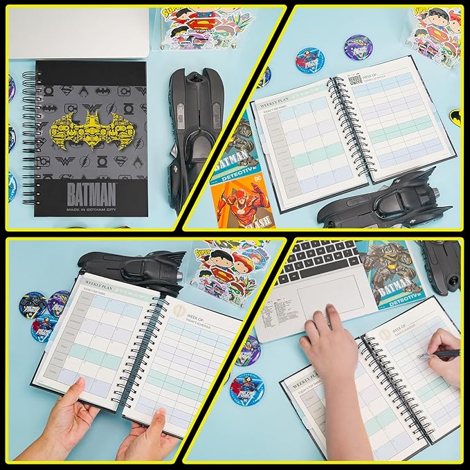 Hero Theme Academic Planner Notebook, Weekly Monthly Daily Agenda, Custom Date Organizer for Time Management, Spiral Bound Planner with Colorful Tabs,Datebooks for Student, Workers (Black and Grey)