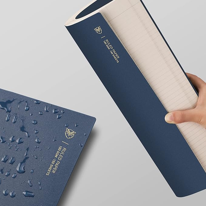 EMSHOI A4 Spiral Notebook College Ruled Lined Journal, 11.2" X 8.27", 300 Pages/150 Sheets, Easy Tear Perforated Pages, 100gsm Thick Paper, Waterproof Softcover, for School Work Writing-Blue