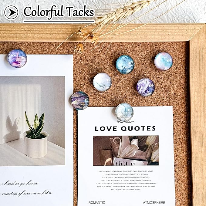 24Pcs Push Pins,Decorative Push Pins for Bulletin Board,Thumb Tacks for Cork Board, Cork Board Thumbtacks, Decorative Thumb Tacks for Class Organisation,Home,Office Decor(Marble Pattern)