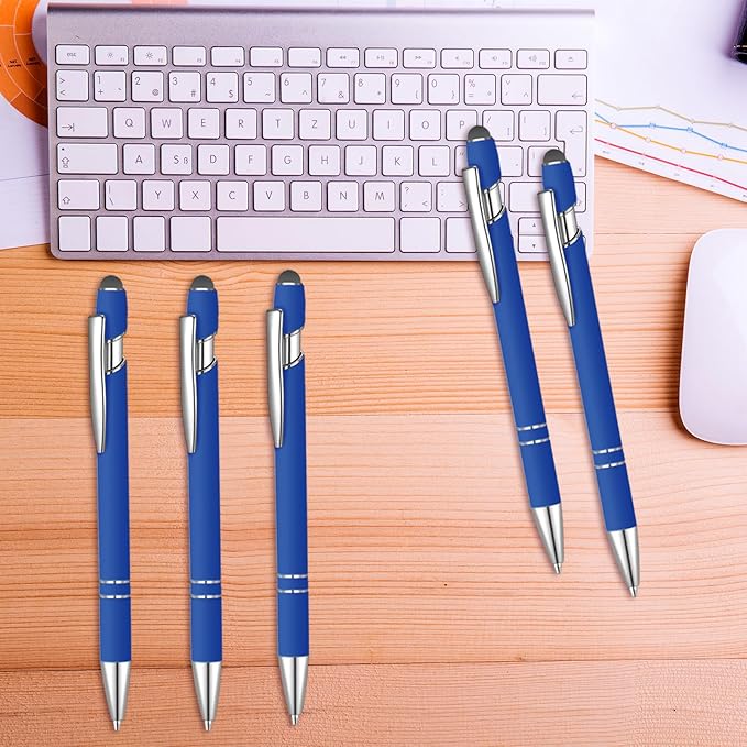 24 Pcs Blue Ink Ballpoint Pen with Stylus Tip 2 in 1 Ballpoint Pen 1.0 mm Blue Ink Metal Stylus Pen for Touch Screens Coworkers, Family, Colleagues, Office