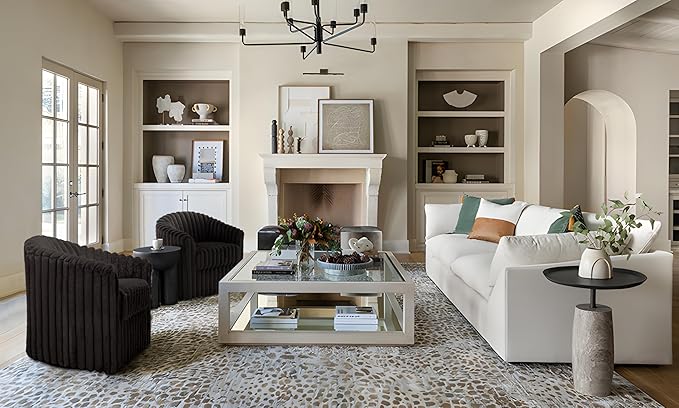 UIXE Faux Fur Swivel Accent Chair, Set of 2, Modern Upholstered Armchair Barrel Club Chair for Living Room, Chocolate