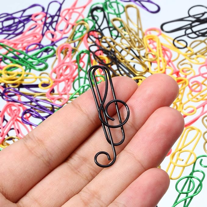 Outus 200 Pcs Music Paper Clips 6 Colors Metal Musical Notes Paper Clips Treble Clef Paper Clips Funny Music Teacher Gifts for Desk Bookmark Office School Notebook