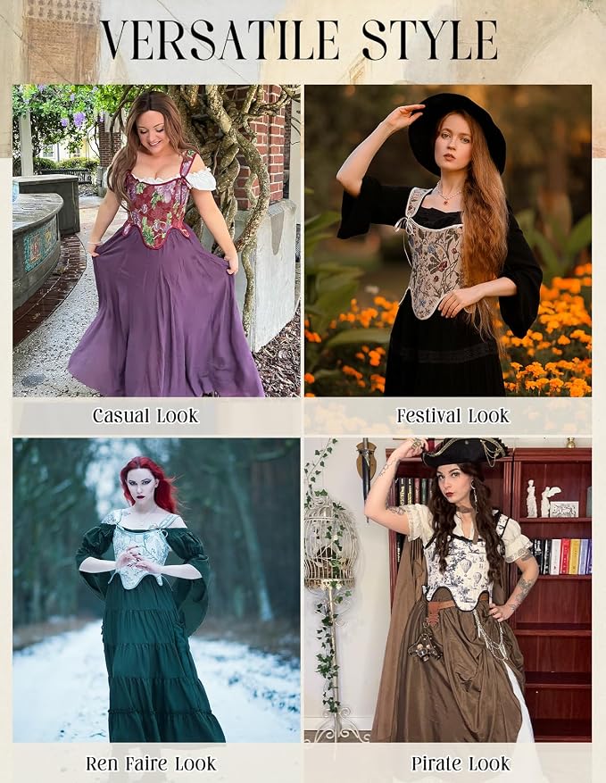 SCARLET DARKNESS Bustier Tops for Women Renaissance Floral Lace Up Bodyshaper - Image 4