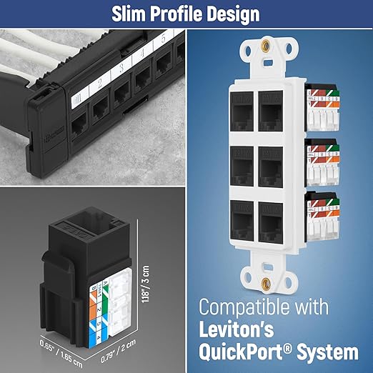 Everest 90° Angled RJ45 Cat6 Keystone Jacks 20-Pack in Black - Image 6