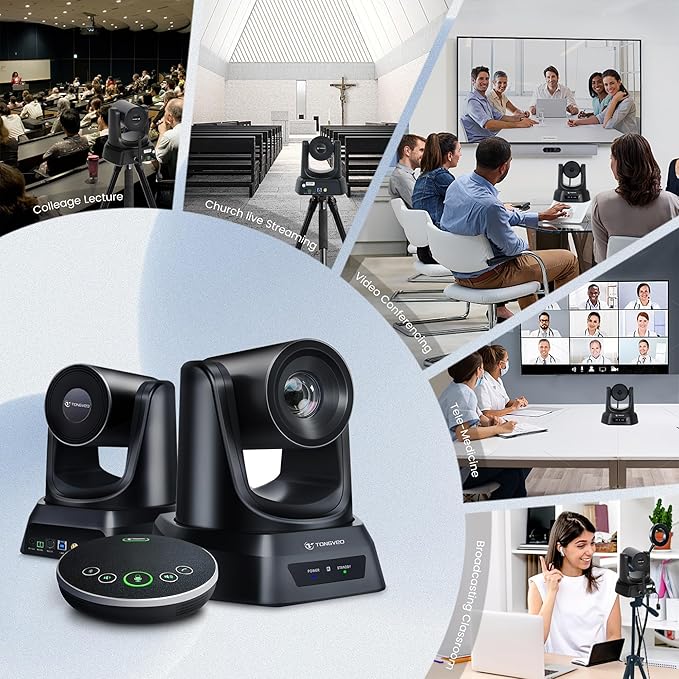 5.8GHz Wireless Conference Room Camera System | 3X 60fps PTZ Camera with Bluetooth Microphone, 50ft Range, Compatible with Zoom, OBS - Easy Setup for Worship and Online Meetings