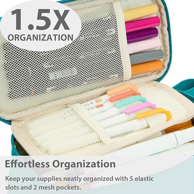 Pencil Case Pouch Box Bag School Supplies Girls Boys Kids, Cute Preppy Stuff Large Big Capacity Aesthetic Pen Organizer, Back to College Stationary, Teal, Standard Stlye, 1800ml