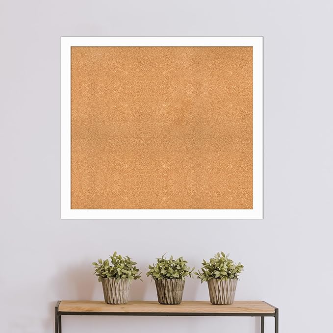 Amanti Art Natural Cork Board for Wall, 37x41 Vision Board with White Frame, Oversize Corkboard Office Decor for Home Organization, Casual Corkboard Pinboard to Display Items for Home Organization in
