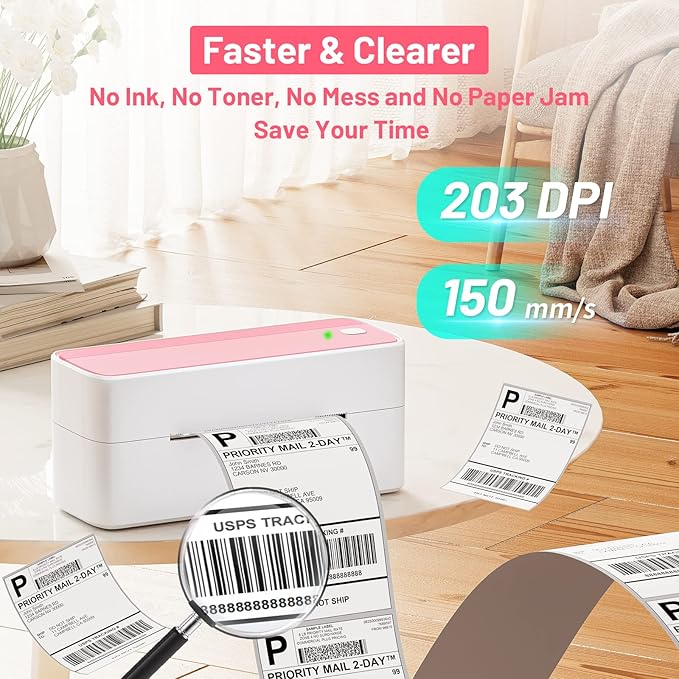 Phomemo Thermal Shipping Label Printer, 241BT Label Printer for Shipping Packages & Small Business, Pink 4x6 Bluetooth Label Printers Compatible with Android iOS Windows, Amazon, Ebay,UPS, Shopify
