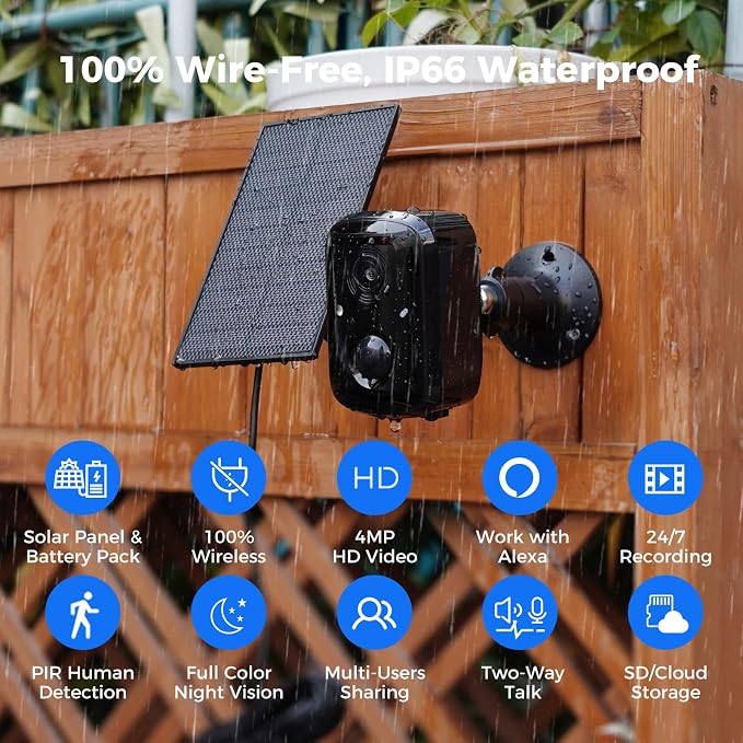Hiseeu Security Cameras Wireless Outdoor, Solar Powered 3K 4MP Surveillance - Image 2
