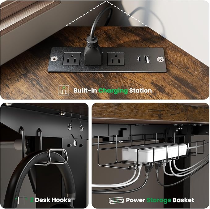 SIAGO L-Shaped Standing Desk - 63 x 55 Inch Adjustable Corner Standing Desk with Charging Station - L Shape Sit Stand Table with Memory Controller, Splice Board for Home Office