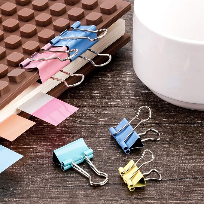 TecUnite 150 Pcs Binder Clips Assorted Sizes Pastel Paper Clamps Clips Large Medium Small Clips Office Supplies