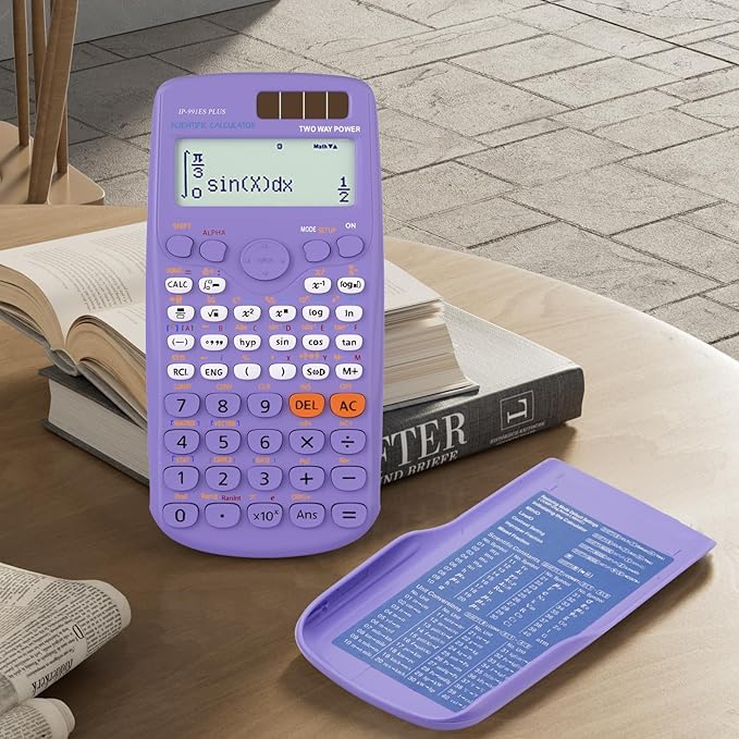 Scientific Calculators, IPepul Purple Math Calculator with 417 Function, Solar Battery Power and 4-Lines Display, School Supplies for Middle High College Students Teachers (Purple 991ES Plus)