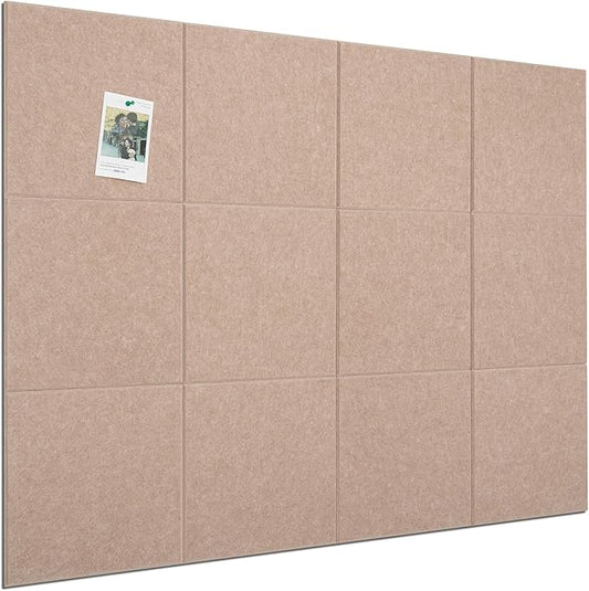 Large Cork Board for Office 48 x 36 in, Brown Bulletin Board, 12 Pack Felt Wall Tiles with Pushpins, Cork Boards for Wall Pin Board Tack Board Cork Boards
