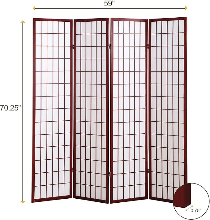 NicBex Room Divider 4 Panel Room Dividers with Oriental Style Partition Room Dividers and Folding Privacy Screens Wall Divider for Home, Office, Room Separation,72" W x 2" D x 72" H, Cherry