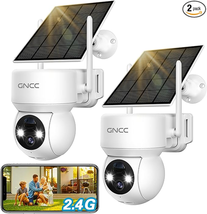 GNCC Solar Security Cameras Wireless Outdoor, 2.4G WiFi 360° View Solar/Battery by GNCC