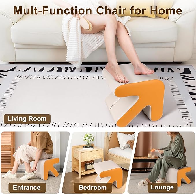 H&B Luxuries Ottoman, Foot Stool with Creative Shape, Napa Leather Ottomans, Removable Outer Foot Rest, No Assembly Required, Ottoman for Living Room, Bedroom, Entrance, White Yellow