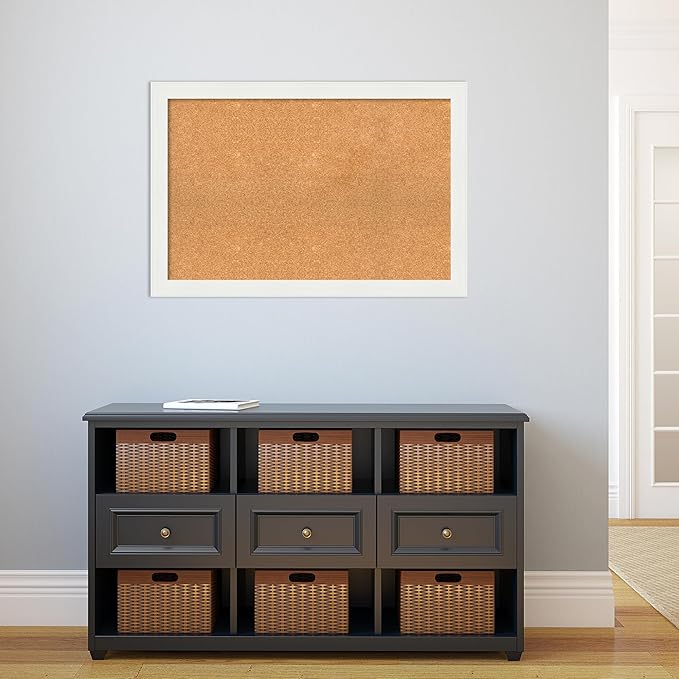 Amanti Art Natural Cork Board for Wall, 25x37 Vision Board with White Frame, Large Corkboard Office Decor for Home Organization, Casual Corkboard Pinboard to Display Items for Home Organization in