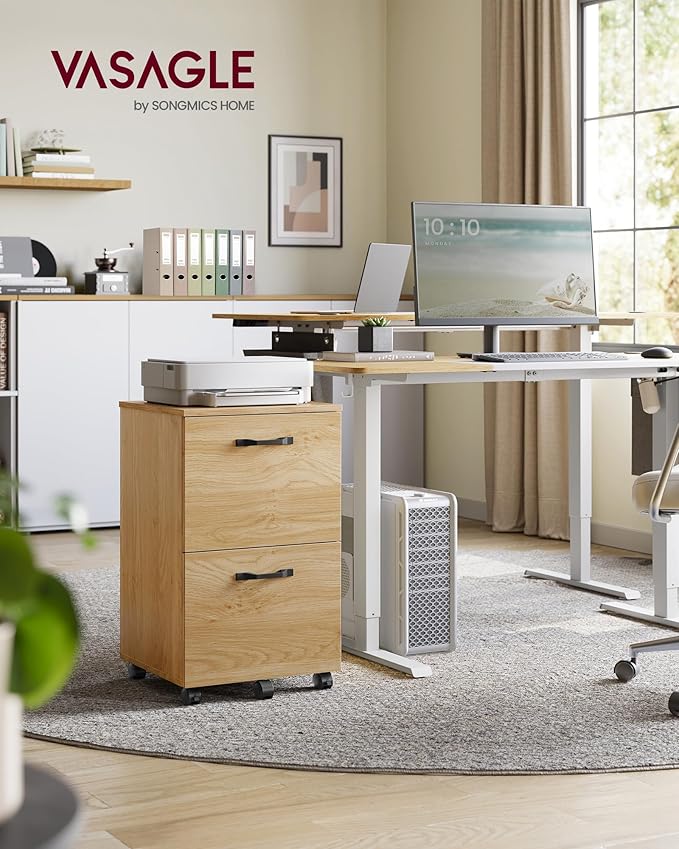 VASAGLE 2-Drawer File Cabinet, Small Rolling Filing Cabinet for Home Office, Printer Stand, for A4, Letter-Size Documents, 15.7 x 16.5 x 27.6 Inches, Straw Yellow UOFC040Y70