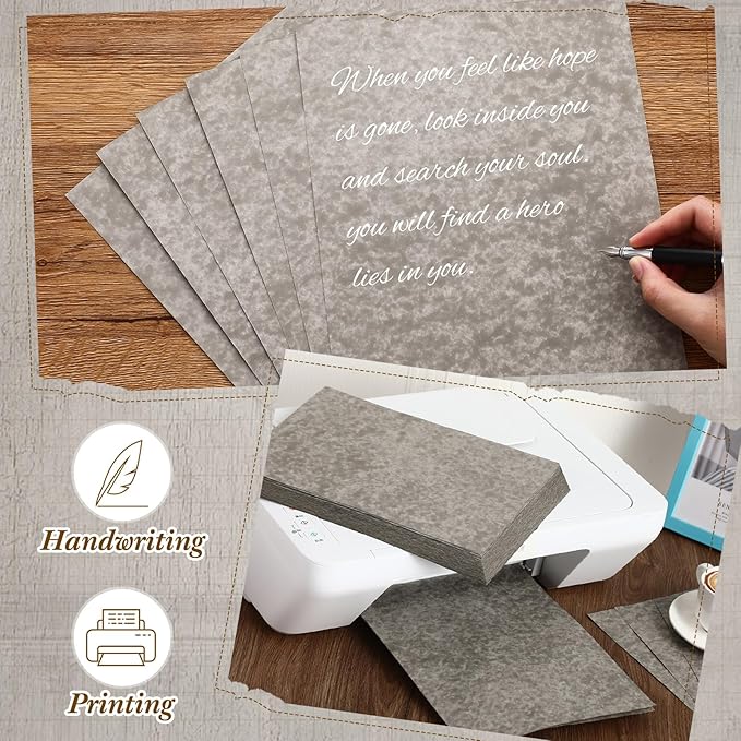 Epakh 200 Pcs Old Age Parchment Paper 8.5 x 11 Inch Standard Letter Vintage Colored Old Parchment Semblance Double Side Printing Paper (Khaki Gray)