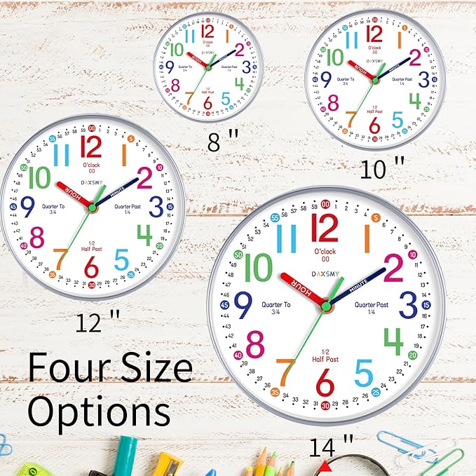 Roymnie 14 Inch Wall Clock for Kids Learning to Tell Time, Modern Silent - Image 3