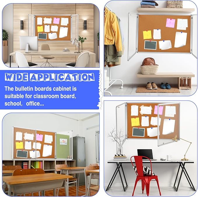 2 Pack Enclosed Bulletin Board 48"x36" Weather Resistant Lockable Enclosed Notice Cork Case Display Board Wall Mounted 2 Locking Door Aluminum Frame for Back to School Classroom, 12xA4(Brown)