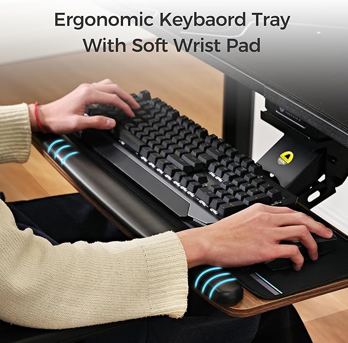EUREKA ERGONOMIC Keyboard Tray Height Adjustable, Swivel Tilt Computer Keyboard Drawer Under Desk, 25x9.13'' Sliding Keyboard & Mouse Platform with Mouse Pad for Typing, Walnut