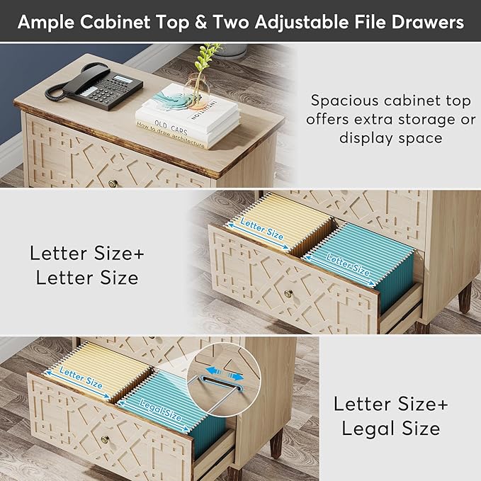 LITTLE TREE 2-Drawer File Cabinet, Wood Lateral Filing Cabinet for Home Office, Beige