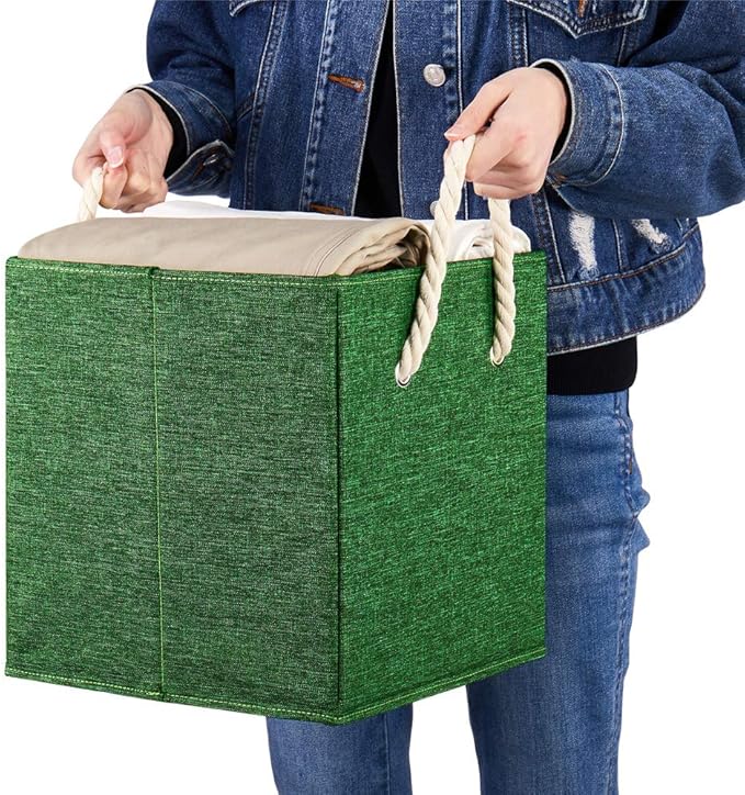 Green Foldable Fabric Cube Storage Bins Cube Storage Organizer Bins Storage Cubes Basket Drawers Organizer Decroative Storage Box Fabric Storage Cubes Baskets for Organizing Closet Shelves ,Q-ST-51-4