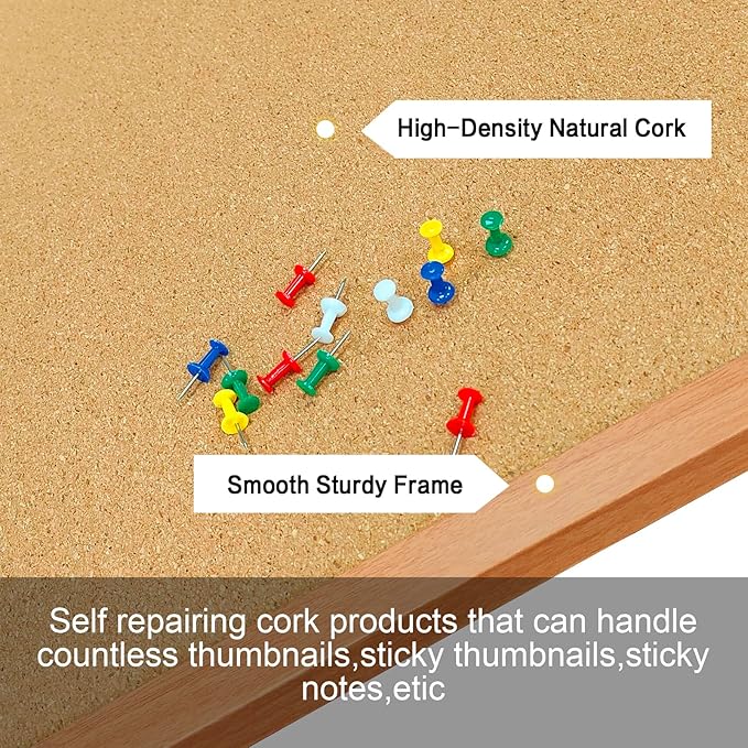 Cork Bulletin Board for Wall - 36” x 24” Bulletin Board Wall Mounted Wood Frame Message Board pin Board for School,Office and Home