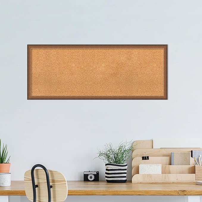 Amanti Art Natural Cork Board for Wall, 18x46 Vision Board with Bronze Frame, Oversize Corkboard Office Decor for Home Organization, Modern Corkboard Pinboard to Display Items for Home Organization