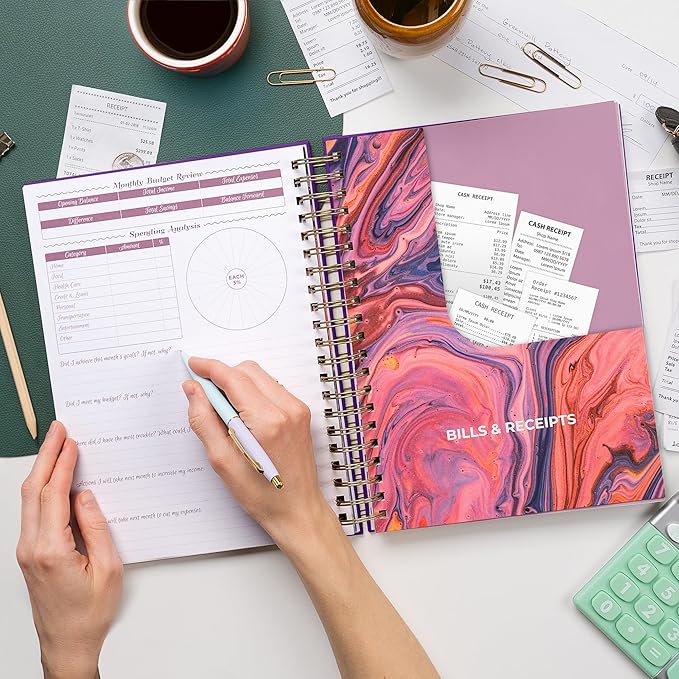 GoGirl Budget Planner & Monthly Bill Organizer – Monthly Financial Book with Pockets. Expense Tracker Notebook Journal, Large (Purple)