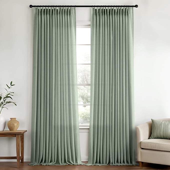 Memory Trained Pinch Pleated Curtains 120 Inches Long, Viral Linen Pinch Pleat by ANRODUO