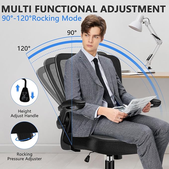 Desk Chairs with Wheels, Ergonomic Mesh Office Chair Adjustable Height and Swivel Lumbar Support Home Office Chair with Flip Up Armrests, Set of 6