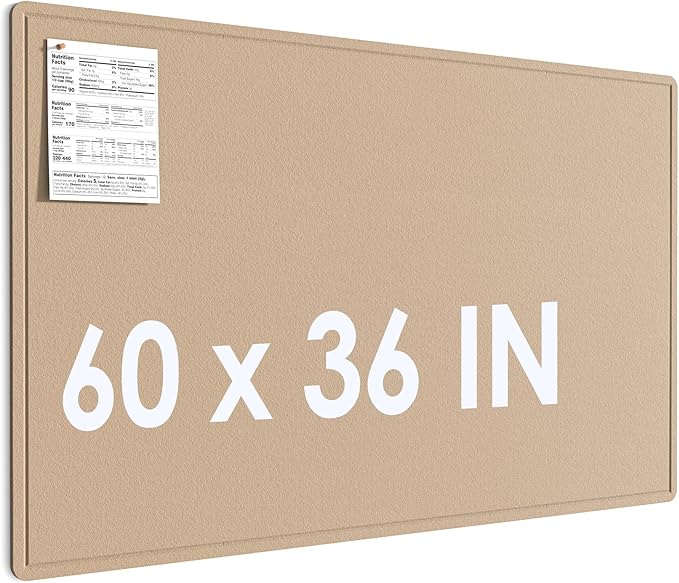 MaxGear Extra Large Bulletin Board 60" x 36", Foldable Felt Board Vision Board Supplies, Cork Board for Office, Home, School, Small Pin Boards for Walls Decorative Display Board Beige Brown