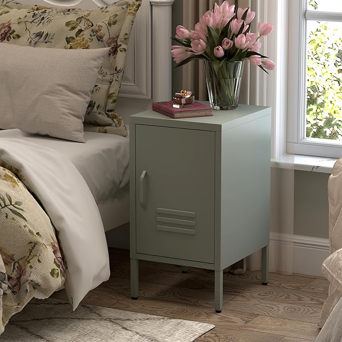 Metal Nightstand,Storage Cabinet with Shelf,Single Door Metal Cabinet,Multifunctional Home Table,Green