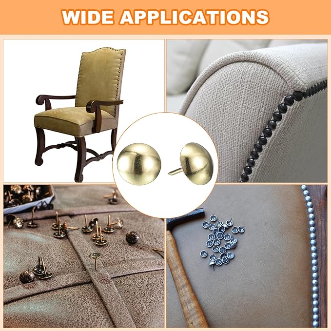 uxcell Upholstery Tack Nail Pins Furniture, 100Pcs 16x20mm Thumb Tack Pins Assortment Kit Carbon Steel for Home Sofa DIY Decorative Nail Heads Nails, Gold