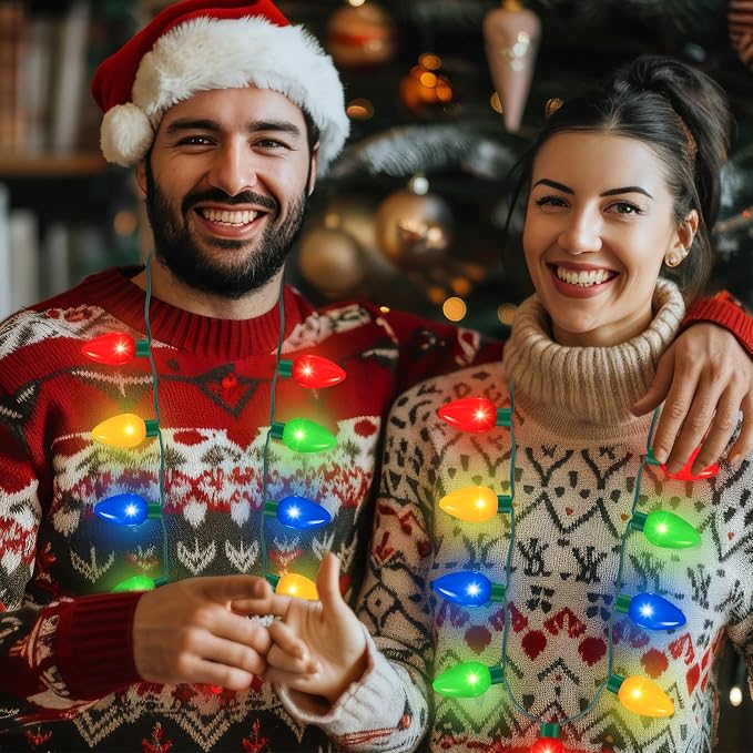 QZYL 4 Pcs Christmas Necklace, 9 LED Bulbs Christmas Light Up Necklace Bulk - Image 6