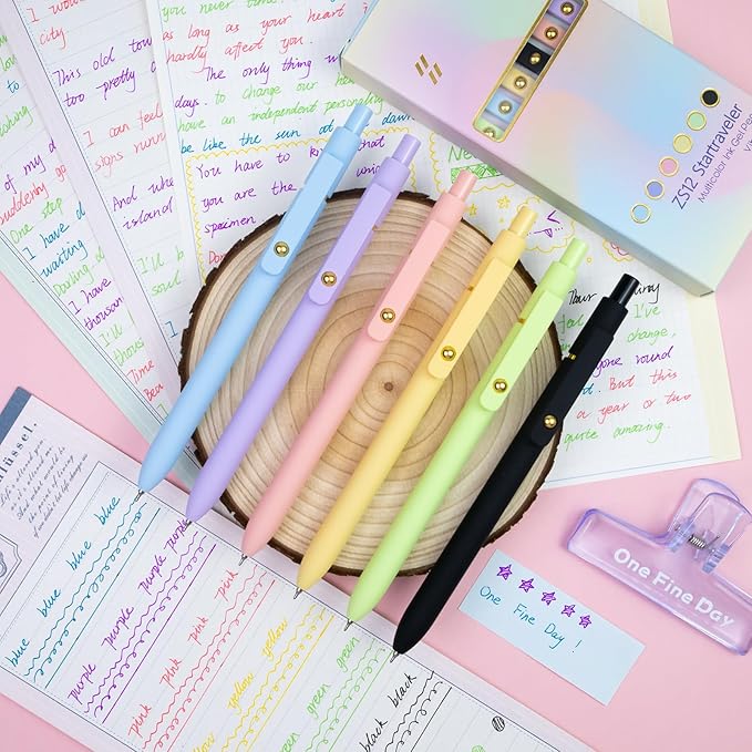 6 Pcs Color Pens for Journaling 0.5mm Fine Point Colored Gel Ink Pen, Smooth Writing Colorful Pens for Note Taking, Gift Set for Women & Men (6 Pcs Vibrant Gold)