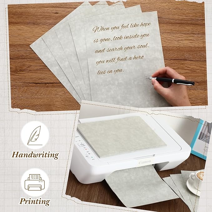 Epakh 200 Pcs Old Age Parchment Paper 8.5 x 11 Inch Standard Letter Vintage Colored Old Parchment Semblance Double Side Printing Paper (Dove Gray)