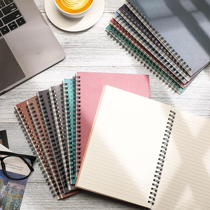 Fuutreo 12 Pcs Spiral Notebook for Work A5 8.3 x 5.7 Inch College Ruled Spiral Journal Notebook Kraft Cover Ruled Paper, 12 Color, 60 Sheets, 120 Pages for Office School(Business Color)