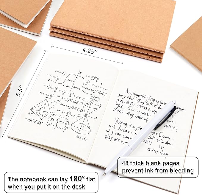 feela 170 Pack Blank Kraft Notebooks, Unlined Sketchbook Mini Cute Note Pad for Drawing Writing, Journal Bulk For Kids Students Office School Supplies, A6, 48 Pages, 4.25” X 5.5”, Brown