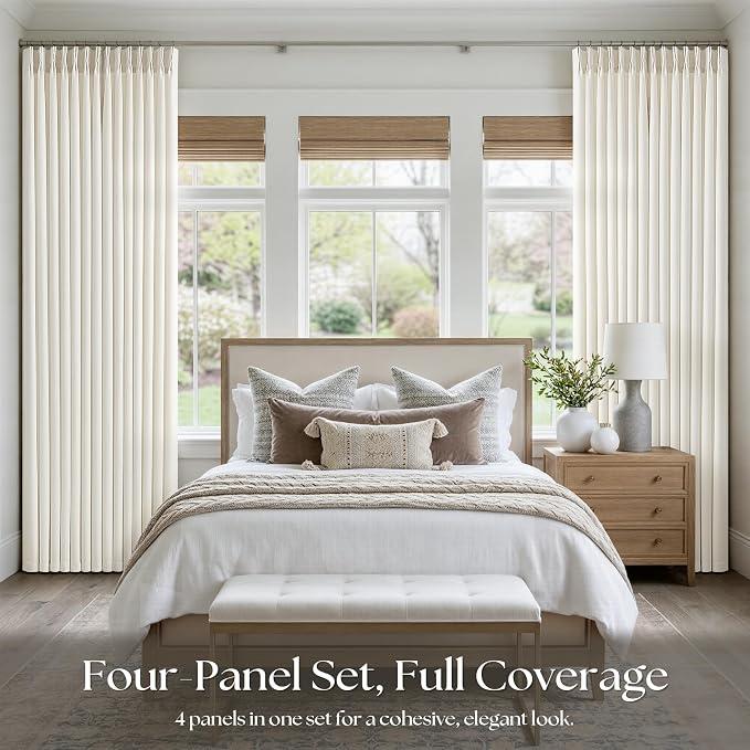 Natural Linen Pinch Pleated 84 Inch Long Curtains 4 Panels Set - Image 6