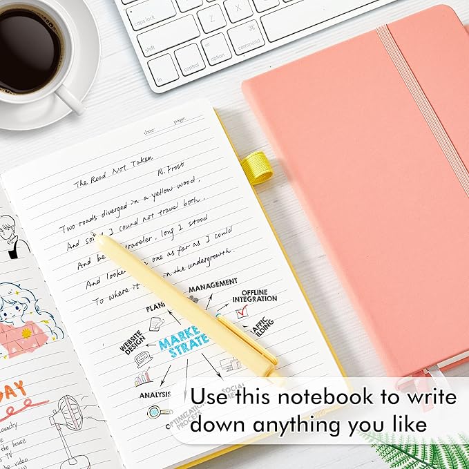 feela 3 Pack Hardcover Notebook For Women, Classic Ruled Lined Journal Set School Business Supplies, with 3 Black Pens, 120 GSM, 5.1”x8.3”, A5, Pastel Colors, Light Yellow, Light Pink, Pale Orange