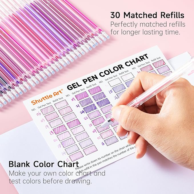 Shuttle Art 60 Pack Tone , Pink Purple Gel Pens with 30 Refills for Adults Coloring Books Journaling Drawing Nature, Landscapes, Animals Scenes