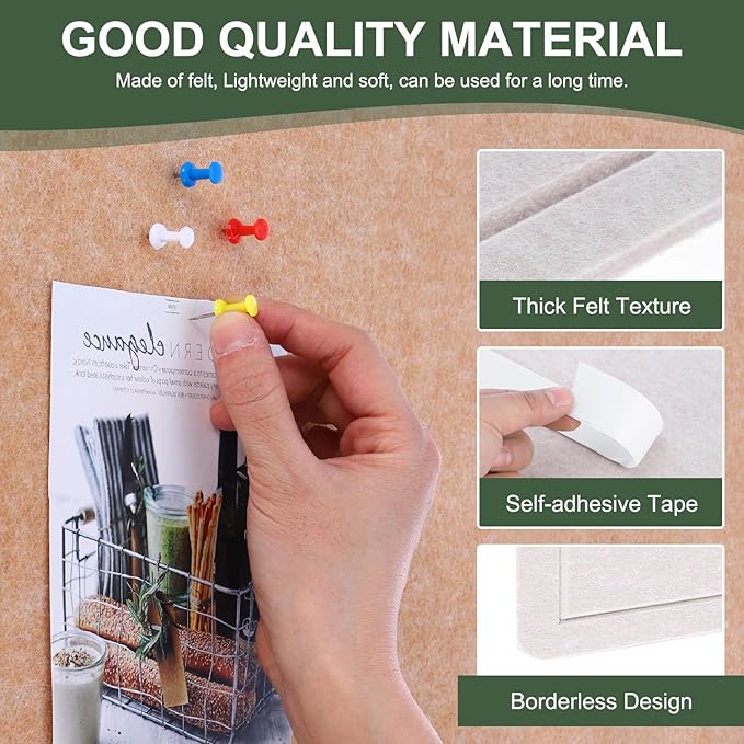 YOKIVE Felt Bulletin Board, 60 x 31.5 -Inch Foldable Decorative Pin Board Self Adhesive Felt Cork Board with 20 Pushpins, Great for Wall, Photo Display, Paste Note, Schedule(Light Camel)