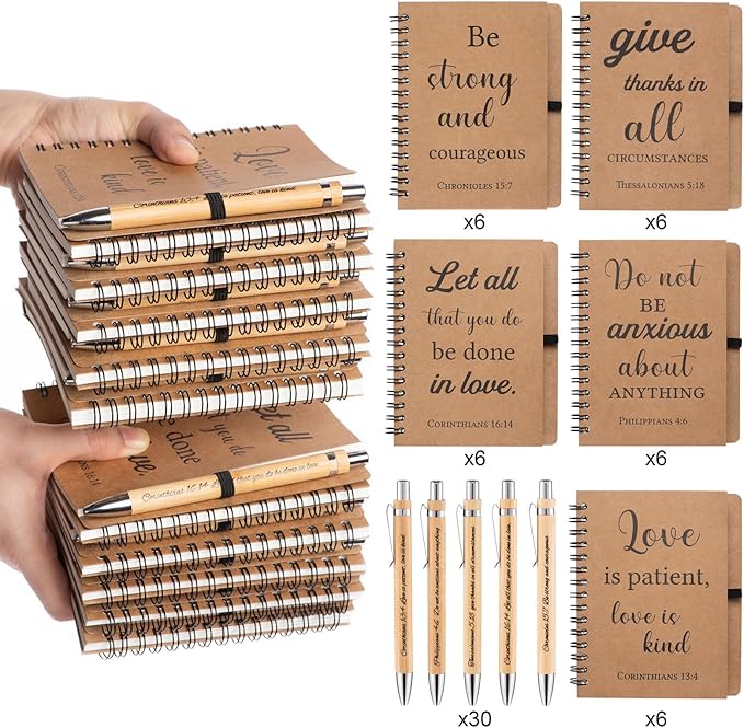 60 Pcs/30 Set Christian Gifts Spiral Notebooks Bulk Journals with Christian Pens Prayer Journal Christian Journal for Women and Men, Perfect Home Gifts