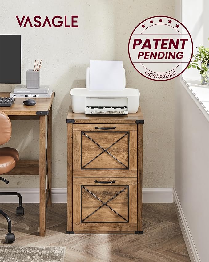 VASAGLE File Cabinet, Filing Cabinet with 2 File Drawers, Printer Stand, Fit A4, Letter Size, Hanging File Folders, Modern Farmhouse Style, for Home Office, Honey Brown UOFC048T41